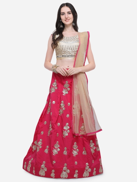 

Aasvaa Pink & Gold-Toned Embroidered Semi-Stitched Lehenga & Unstitched Blouse with Dupatta