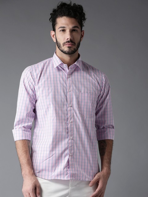 

DENNISON Men White & Pink Smart Slim Fit Checked Casual Shirt