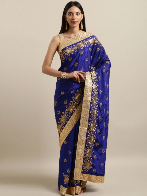 

Tikhi Imli Blue Embroidered Satin Saree