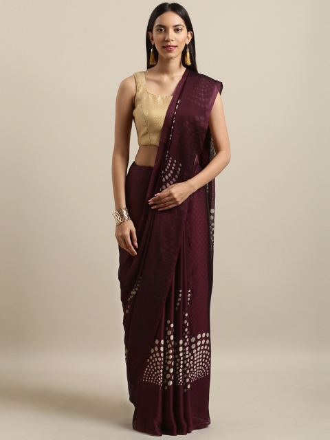 

Tikhi Imli Burgundy Printed Poly Crepe Saree