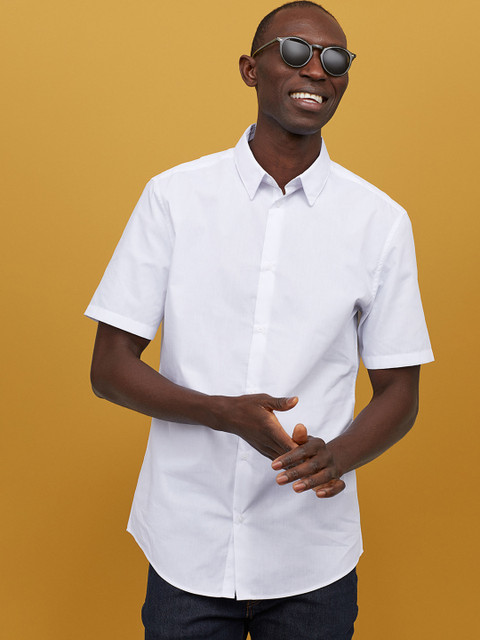 

H&M Men White Solid Shirt Slim Fit