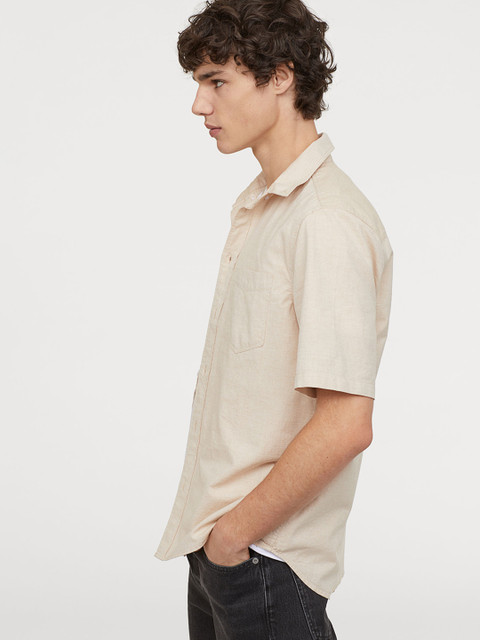 

H&M Men Beige Solid Cotton Shirt Regular Fit