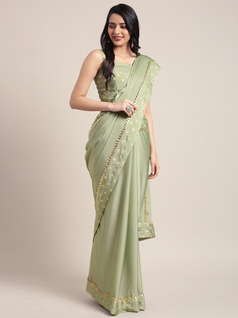

Inddus Green Solid Silk Blend Saree