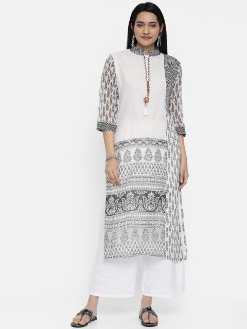 

Soch Women White & Black Printed Straight Kurta