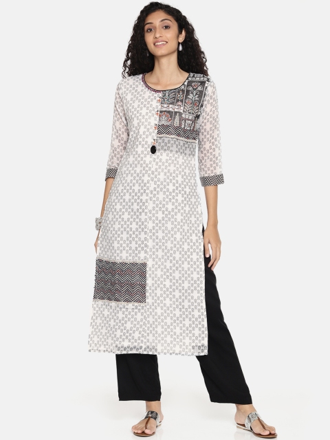 

Soch Women White & Grey Printed A-Line Kurta