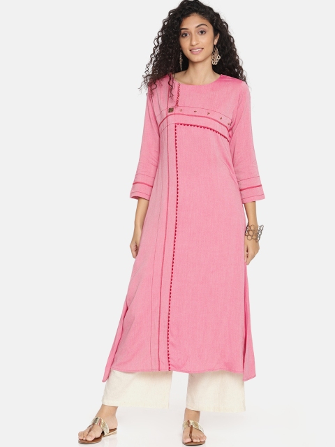 

Soch Women Pink Solid Asymmetric A-Line Kurta
