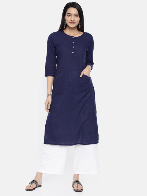 

Soch Women Navy Blue Solid A-Line Kurta