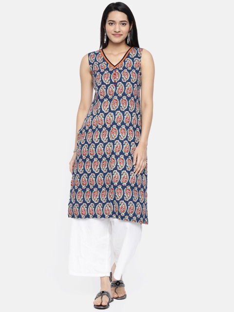 

Soch Women Navy Blue & Red Printed Straight Kurta