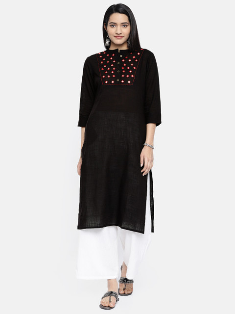 

Soch Women Black Yoke Design Straight Kurta