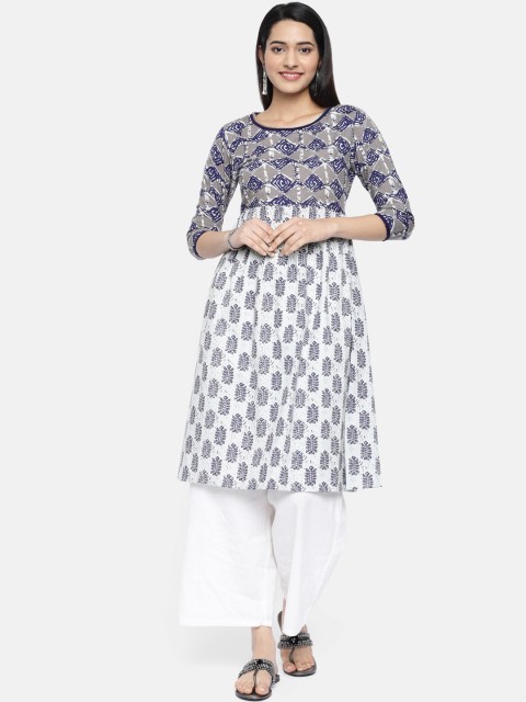 

Soch Women White & Navy Blue Printed A-line Kurta