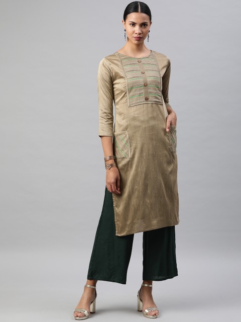 

Soch Women Beige Yoke Design Straight Kurta