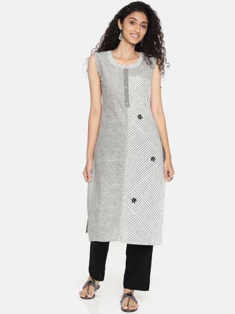 

Soch Women Grey & Black Striped A-Line Kurta