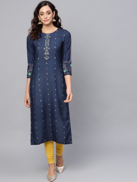 

AHIKA Women Navy Blue & Beige Printed Straight Kurta