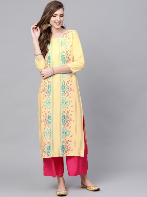 

AHIKA Women Yellow & Green Printed Straight Kurta