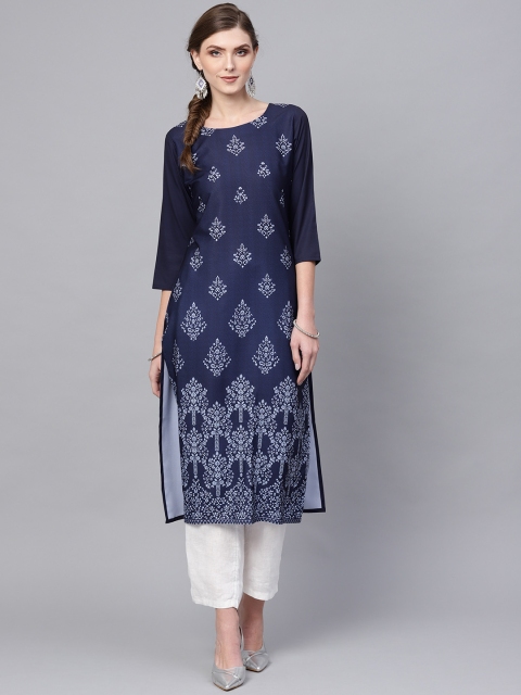 

AHIKA Women Blue Printed Straight Kurta