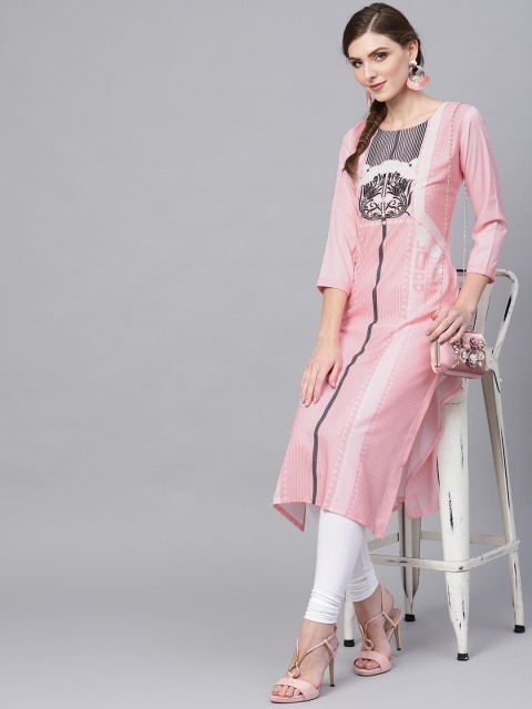 

AHIKA Women Pink & Black Printed Straight Kurta
