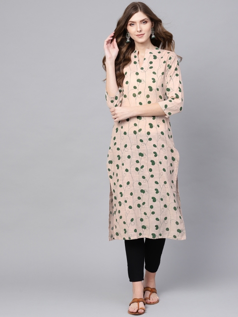 

AHIKA Women Beige & Green Printed Straight Kurta