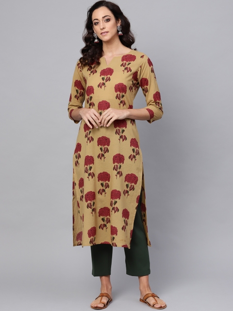 

AHIKA Women Brown & Maroon Floral Print Straight Kurta