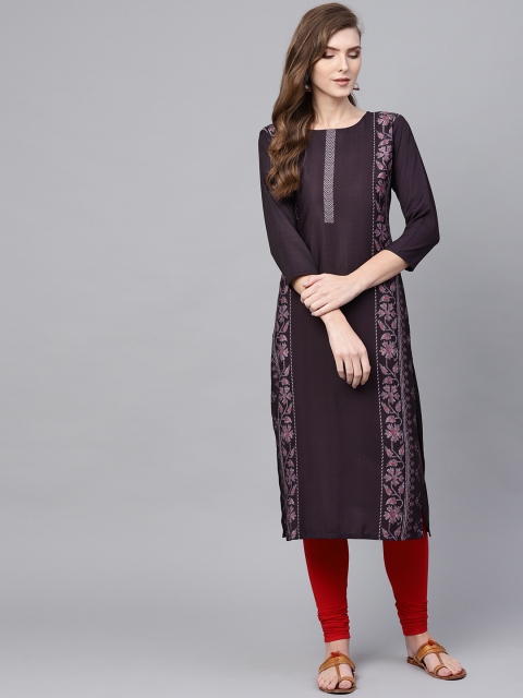 

AHIKA Women Aubergine Printed Straight Kurta, Purple