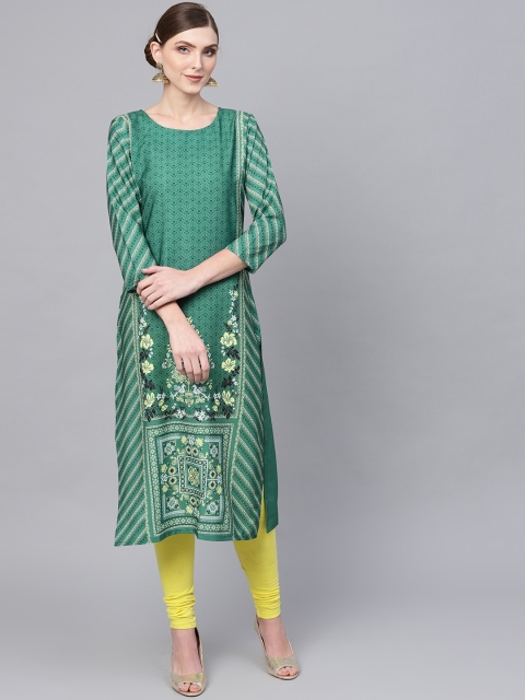 

AHIKA Women Green & Yellow Printed Straight Kurta