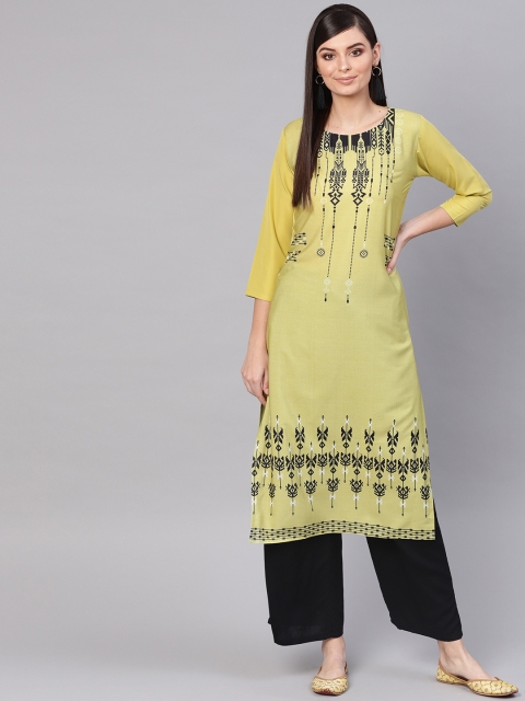 

AHIKA Women Green & Black Printed Straight Kurta