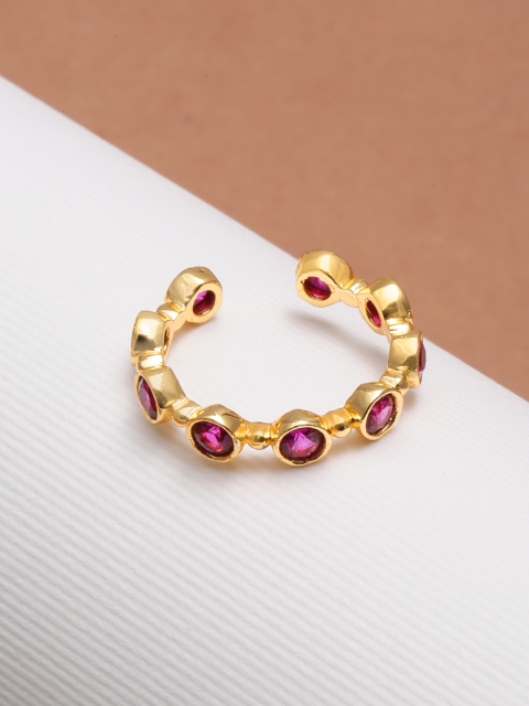 

Pipa Bella Gold-Toned & Pink Sierra Studded Adjustable Finger Ring