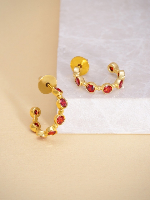 

Pipa Bella Gold-Toned & Red Circular Half Hoop Earrings