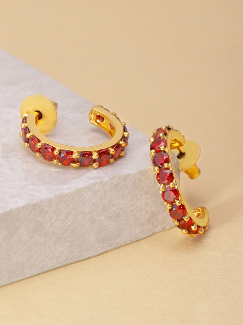 

Pipa Bella Gold-Toned & Red Circular Half Hoop Earrings