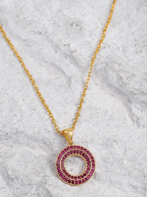 

Pipa Bella Gold-Toned & Pink Stone-Studded Pendant with Chain