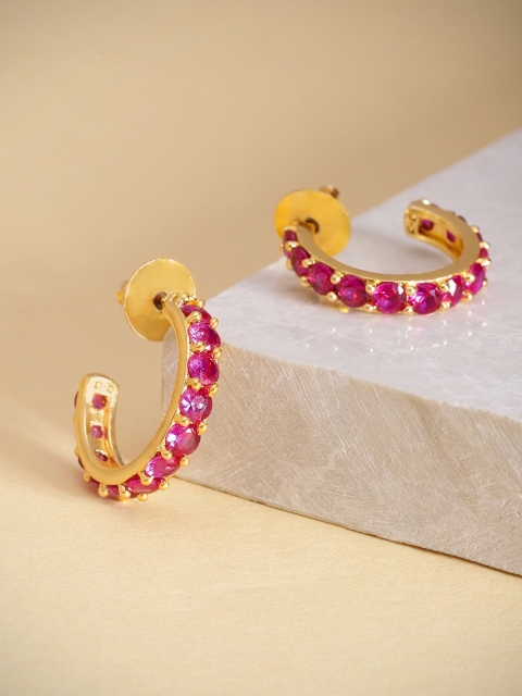 

Pipa Bella Gold-Toned & Pink Circular Half Hoop Earrings