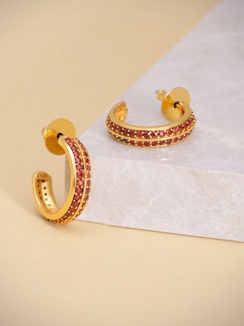

Pipa Bella Gold-Toned & Red Circular Half Hoop Earrings