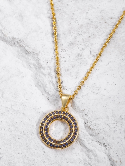 

Pipa Bella Gold-Toned & Blue Stone-Studded Pendant with Chain