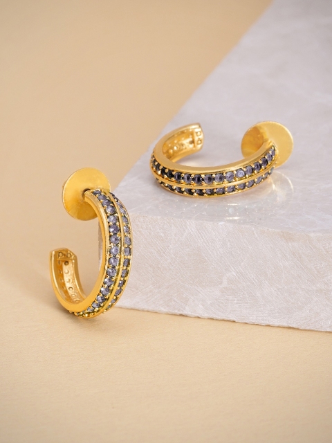 

Pipa Bella Gold-Toned & Blue Circular Stone Studded Half Hoop Earrings
