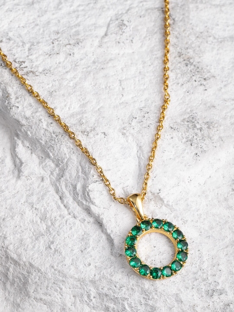 

Pipa Bella Gold-Toned & Green Stone-Studded Pendant with Chain