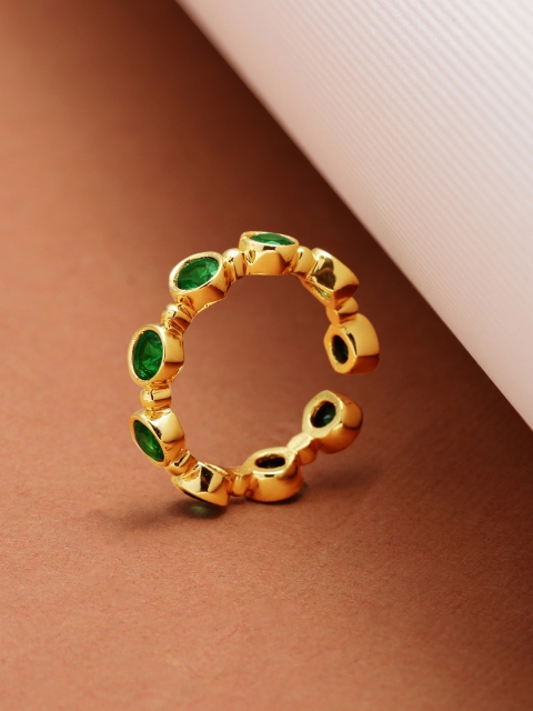 

Pipa Bella Gold-Toned & Green Sierra Studded Adjustable Finger Ring