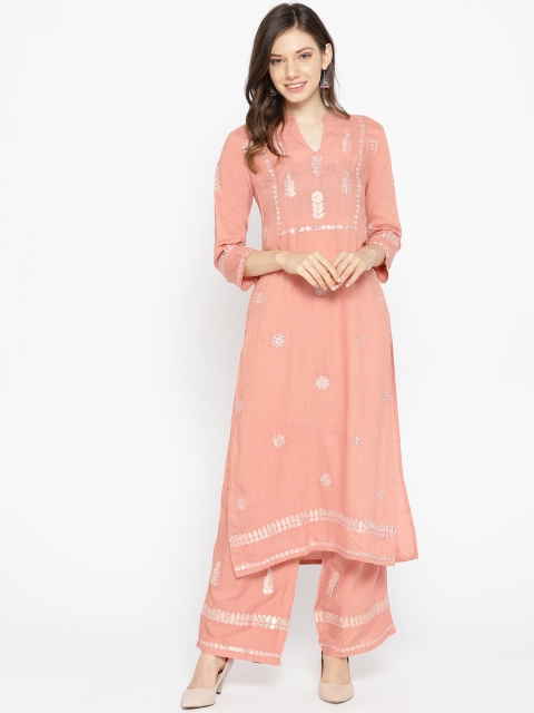 

Be Indi Women Pink Embroidered Kurta with Palazzos