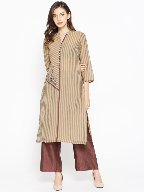 

Be Indi Women Beige & Brown Striped Kurta with Palazzos