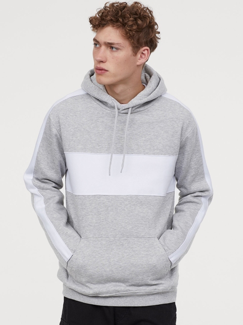 

H&M Men Grey & White Colourblocked Hooded Sweatshirt