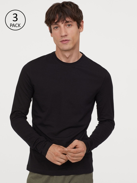 

H&M Men Black Solid 3-Pack T-shirt Slim Fit