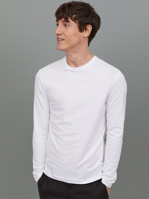 

H&M Men White Solid Long Sleeved Jersey Sweatshirt