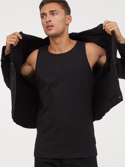 

H&M Men Black Solid 2-Pack Vest Tops Regular Fit