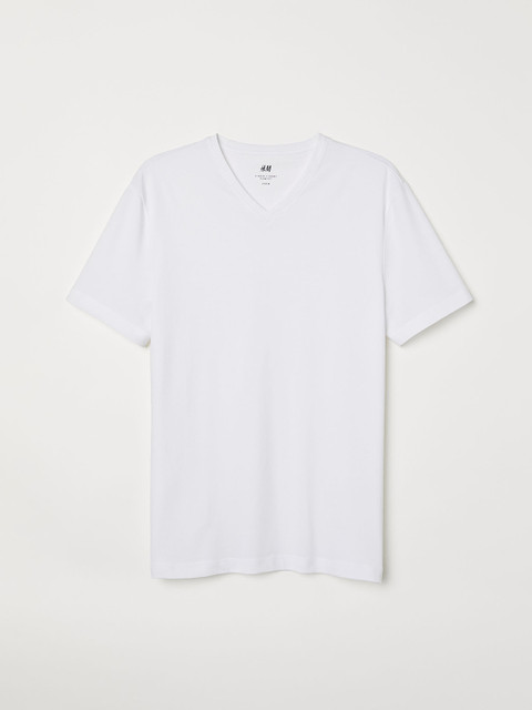 

H&M Men White Solid V-neck T-shirt Slim Fit