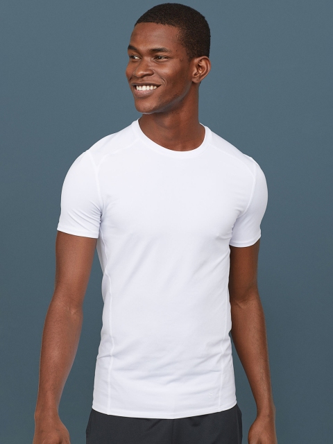 

H&M Men White Solid Short-Sleeved Sports T-shirt