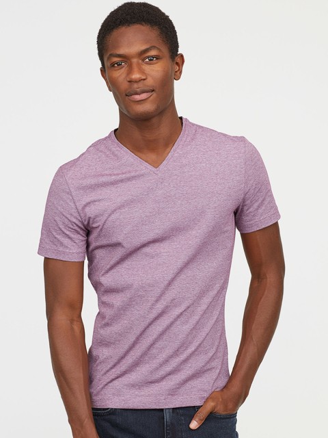 

H&M Men Red V-neck T-shirt Slim Fit