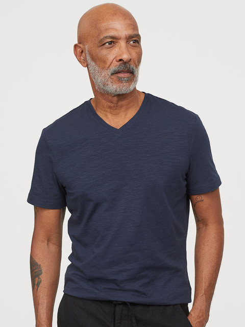 

H&M Men V-neck T-shirt Slim Fit, Blue