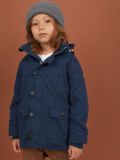 

H&M Boys Blue Solid Parka With Removable Lining