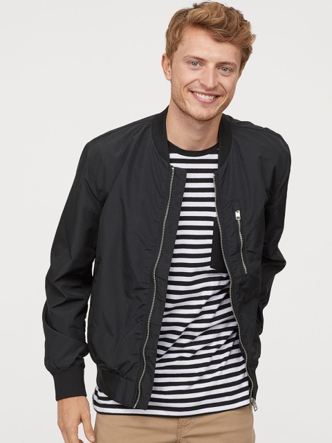 

H&M Men Nylon-Blend Bomber Jacket, Black