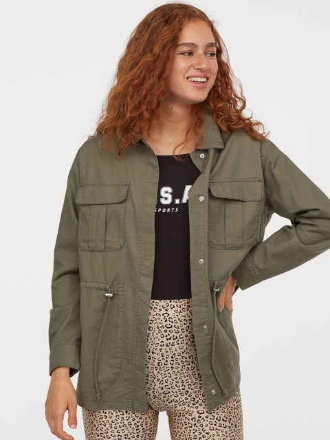 

H&M Women Green Solid Utility jacket