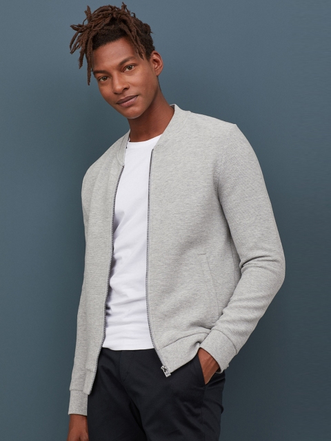 

H&M Men Grey Solid Zipped Cardigan