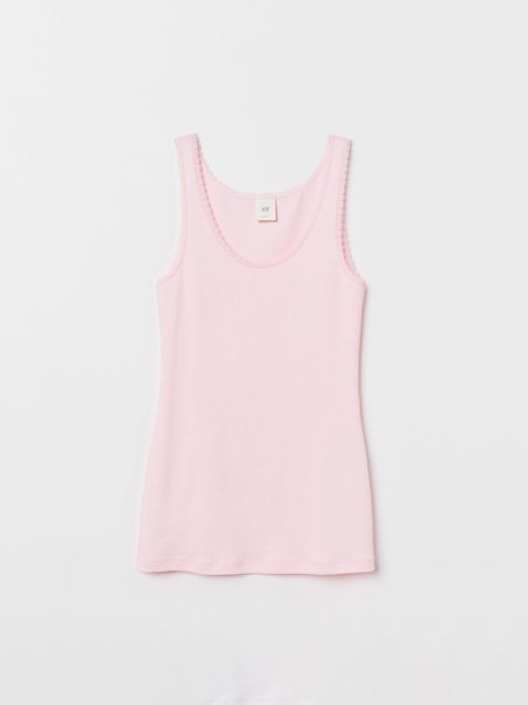 

H&M Women Pink Solid Vest Top With Lace Trims